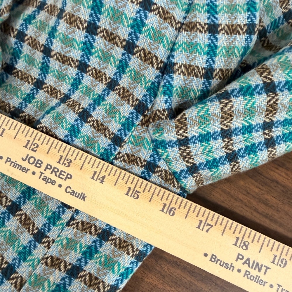 Talbots 100% Wool Blazer Women 2P Pre-Owned Plaid Blue Ruffle Elbow Patch Jacket - Picture 11 of 11